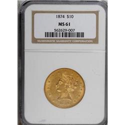 1874 $10 MS61 NGC