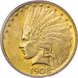 1908 $10 No Motto MS62 PCGS
