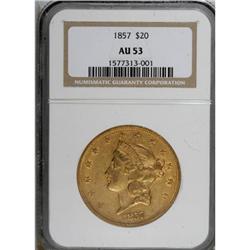 1857 $20 AU53 NGC