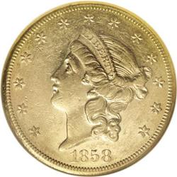 1858-S $20 AU55 NGC