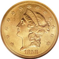 1858-S $20 AU55 NGC