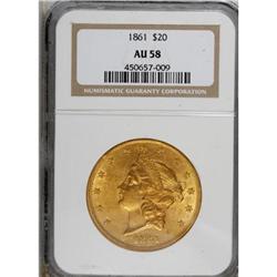 1861 $20 AU58 NGC
