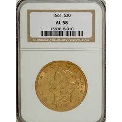 1861 $20 AU58 NGC