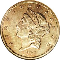 1861 $20 AU58 NGC