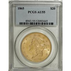 1865 $20 AU55 PCGS