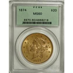 1874 $20 MS60 PCGS