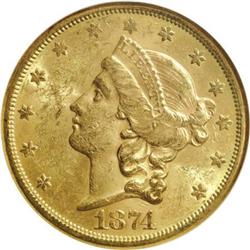 1874-S $20 MS62 NGC