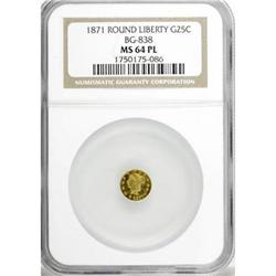 1871 25C BG-838 MS64 Prooflike NGC