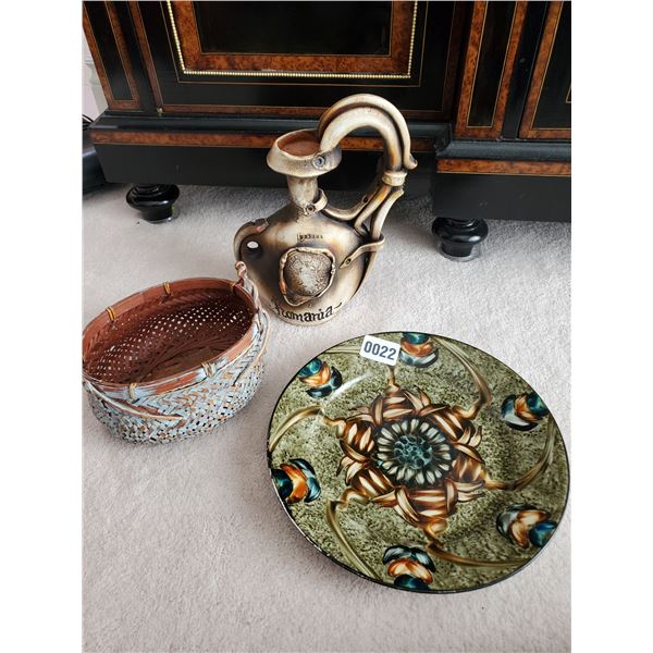 Wicker Basket, Decorative Jug & Plate
