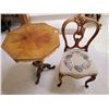 Image 1 : Antique Wooden Side Table & Needlepoint Parlor Chair
