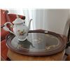 Image 1 : Porcelain Tea Kettle & Glass and wood serving tray