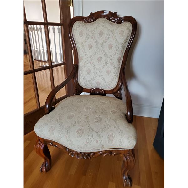 Victorian Walnut Parlour Chair with Floral Decor Print