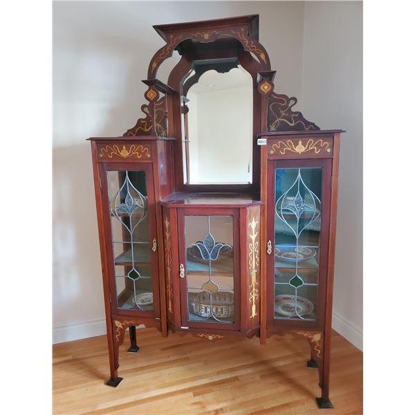 Antique Mahogany Glass Display Cabinet with Mirror