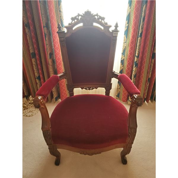 Antique Victorian High Back Parlour Red Velvet Chair