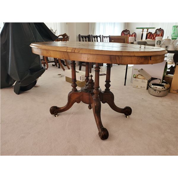 Antique Victorian Oval Table on Casters