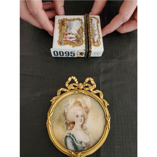 Framed Victorian Lady Picture & Victorian Match Box