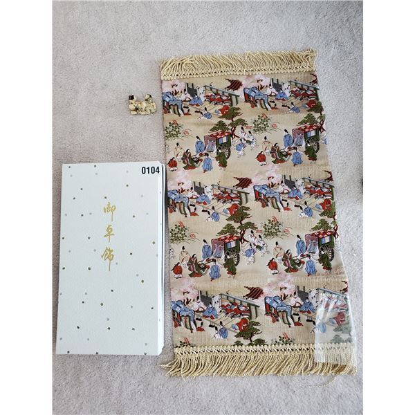 Japanese Embroidered Runner & Figurine
