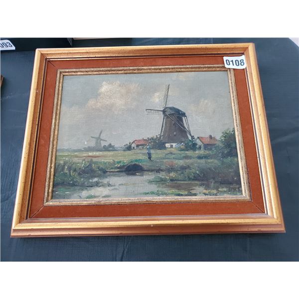 Framed Windmill Canvas Painting