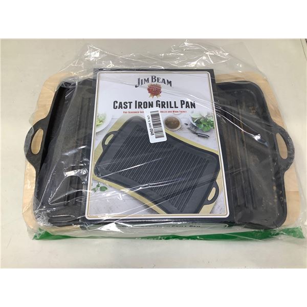 Jim Beam Cast Iron Grill Pan and Wooden Trivet