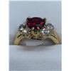 Image 3 : Ladies 14K GP Ruby Style Solitaire Gemstone ring with side stones - size 7.5