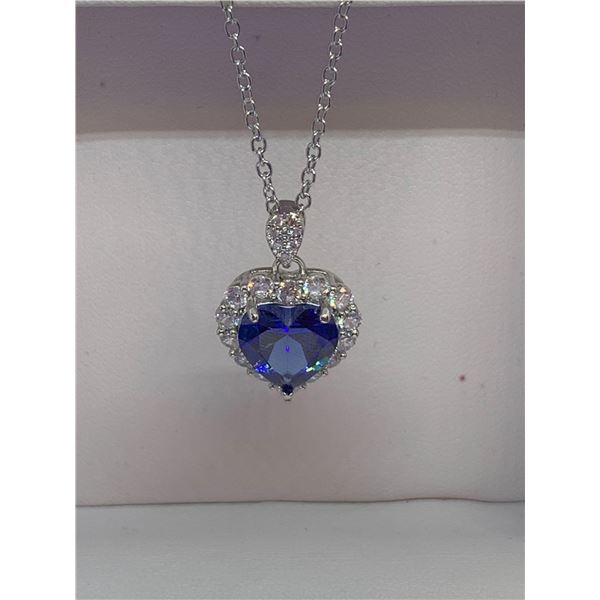 Titanic Blue Topaz Style heart shaped stone Pendant & necklace Set