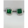 Image 1 : Emerald style square gemstone earrings with multi stone boarder
