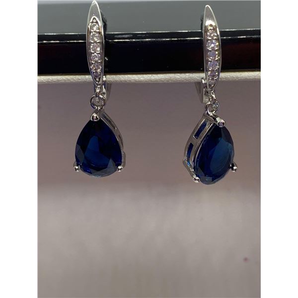 Blue Topaz Style Pear cut solitaire Earrings