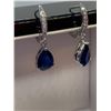 Image 2 : Blue Topaz Style Pear cut solitaire Earrings
