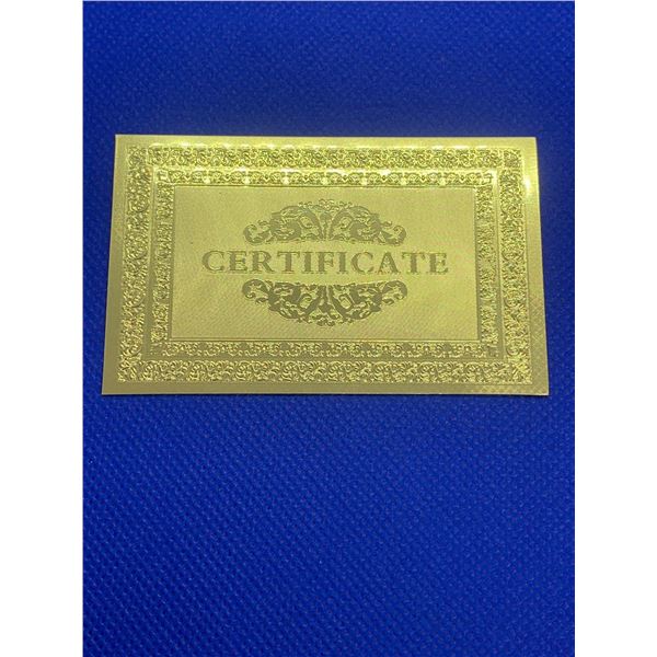 KL Laboratories pure 24K Gold Clad Bank Note Certificate