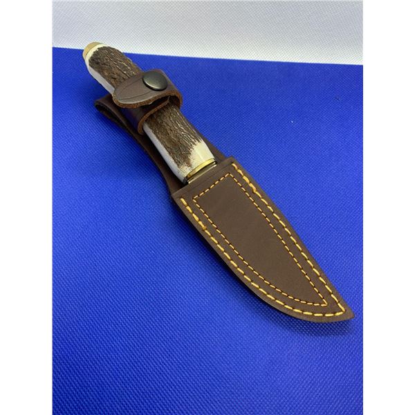 NEW Ruko Fixed Blade Knife with wood style handles and leather sheath