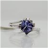 Image 2 : 10K White Gold Natural Tanzanite(0.95ct) Diamond(0.05ct) Ring (~Size 6) (~weight 1.71g), Made in Can