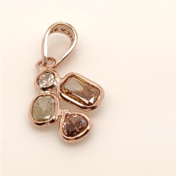 14K Rose Gold Fancy Colordiamond(0.7ct) Diamond(0.05ct) Pendant (~weight 0.52g), Made in Canada, App