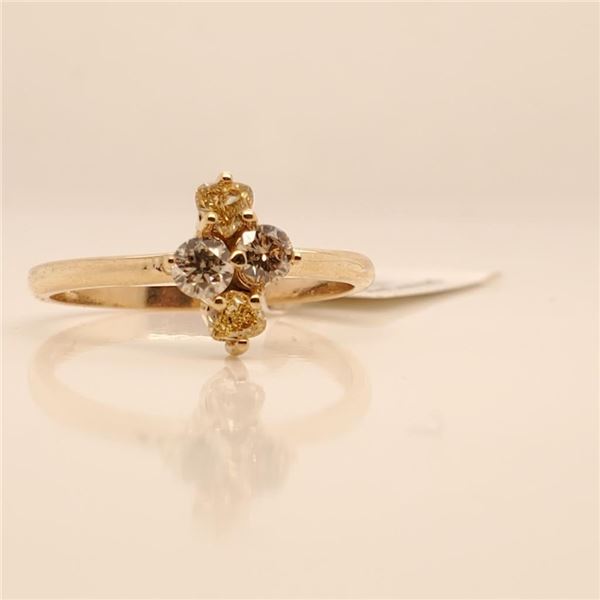 10K Yellow Gold Yellow Diamond(0.18Ct,Si1-Si2,) Diamond(0.2ct) Ring (~Size 6.5) (~weight 1.63g), Mad