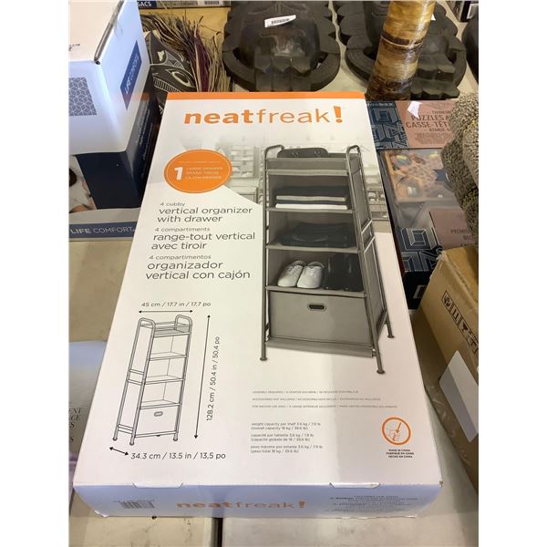 Neat Freak 4 Cubby Vertical Organizer w/ Drawer (13.5in x 50.4in x 17.7in)