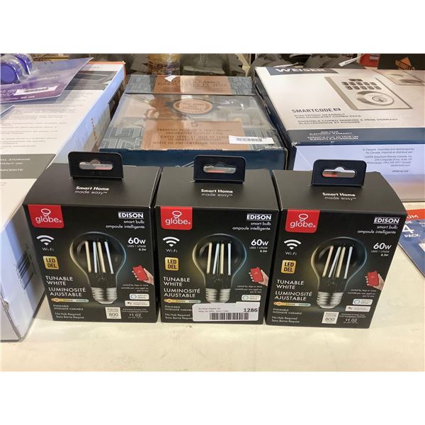 Globe Electric Wi-Fi Smart Tunable Clear Dimmable LED Light Bulb,  2000K - 5000K Lot of 3