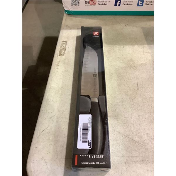 J.A. Henckels Five Star Granton Santoku 7in Knife