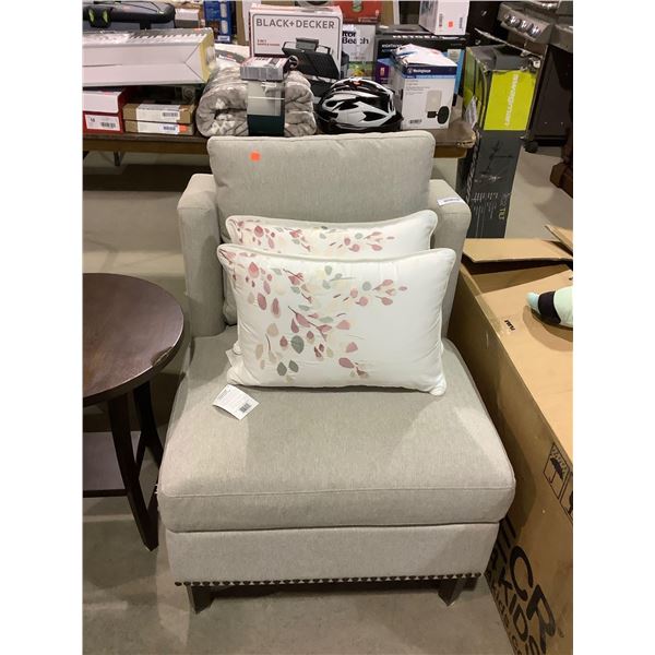 Grey Sofa Chair w/ Throw Pillows