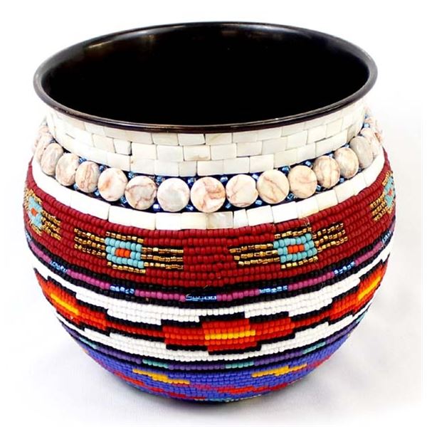 Hand Beaded Metal Bowl