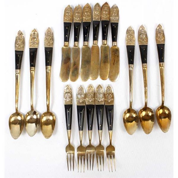 Set of Vintage Thai Nickel Bronze Flatware