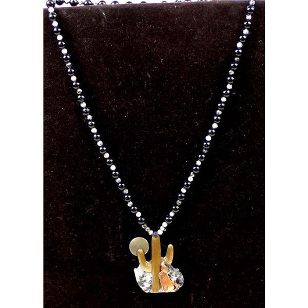 Southwestern Coyote & Saguaro Pendant Necklace