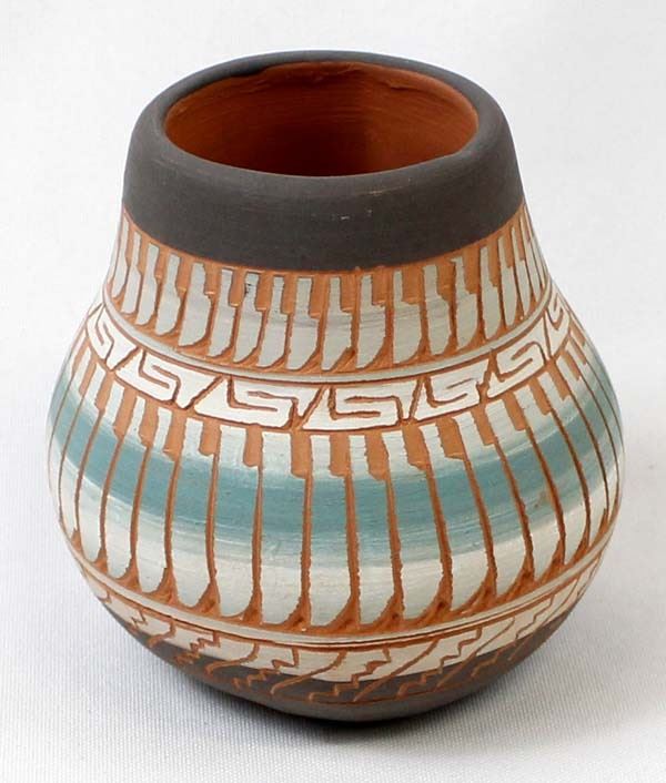 Navajo Etched Ceramic Pottery Jar by S. Benally