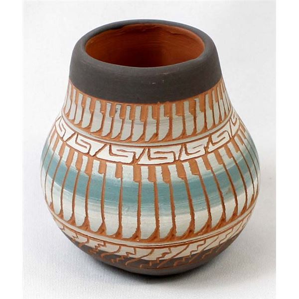 Navajo Etched Ceramic Pottery Jar by S. Benally