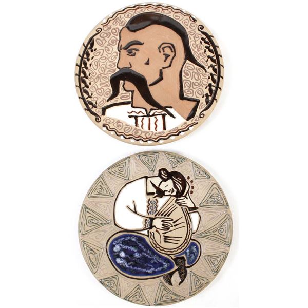 Pair of Vintage Russian Stoneware Pottery Plates