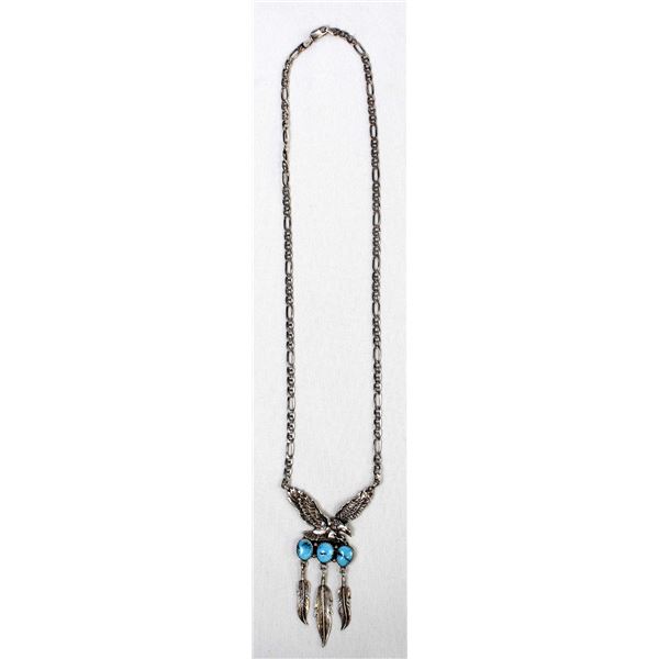 Navajo Sterling Turquoise Eagle Pendant Necklace