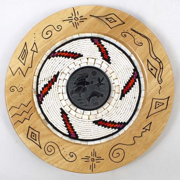Handbeaded Wooden Carved Plate
