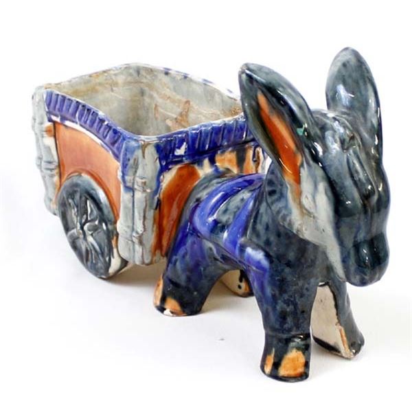 Vintage Mexican Ceramic Donkey & Cart Planter