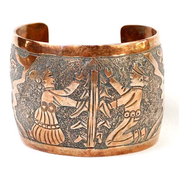 Large Navajo Copper Storyteller Bracelet, Becenti