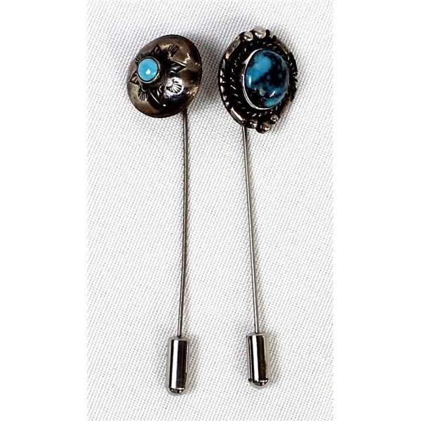 2 Vintage Navajo Sterling Turquoise Stick Pins