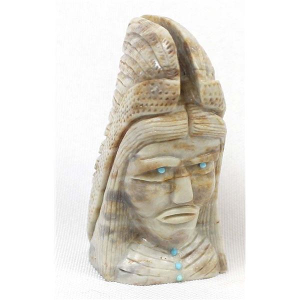 Zuni Picasso Marble Chief Bust Fetish by Bellson