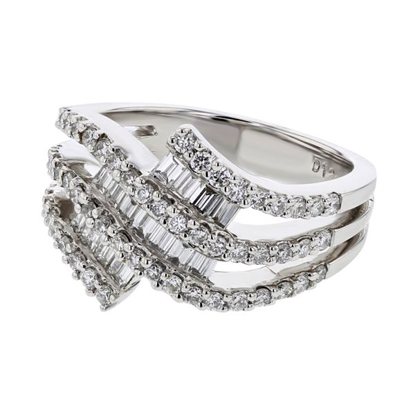 Natural 1.14 CTW Diamond & Baguette Ring 18K White Gold - REF-169X2T